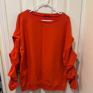 Women's Orange Ruffle Sleeve Top